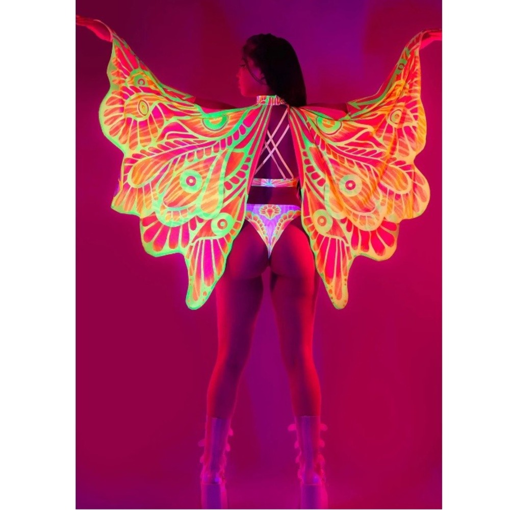 Badinka Women's Neon Psychedelic Festival Rave Wear Life Cycle Wings S/M NWT - Picture 2 of 8